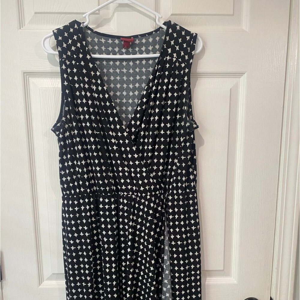 Womens Large Black White Vneck dress